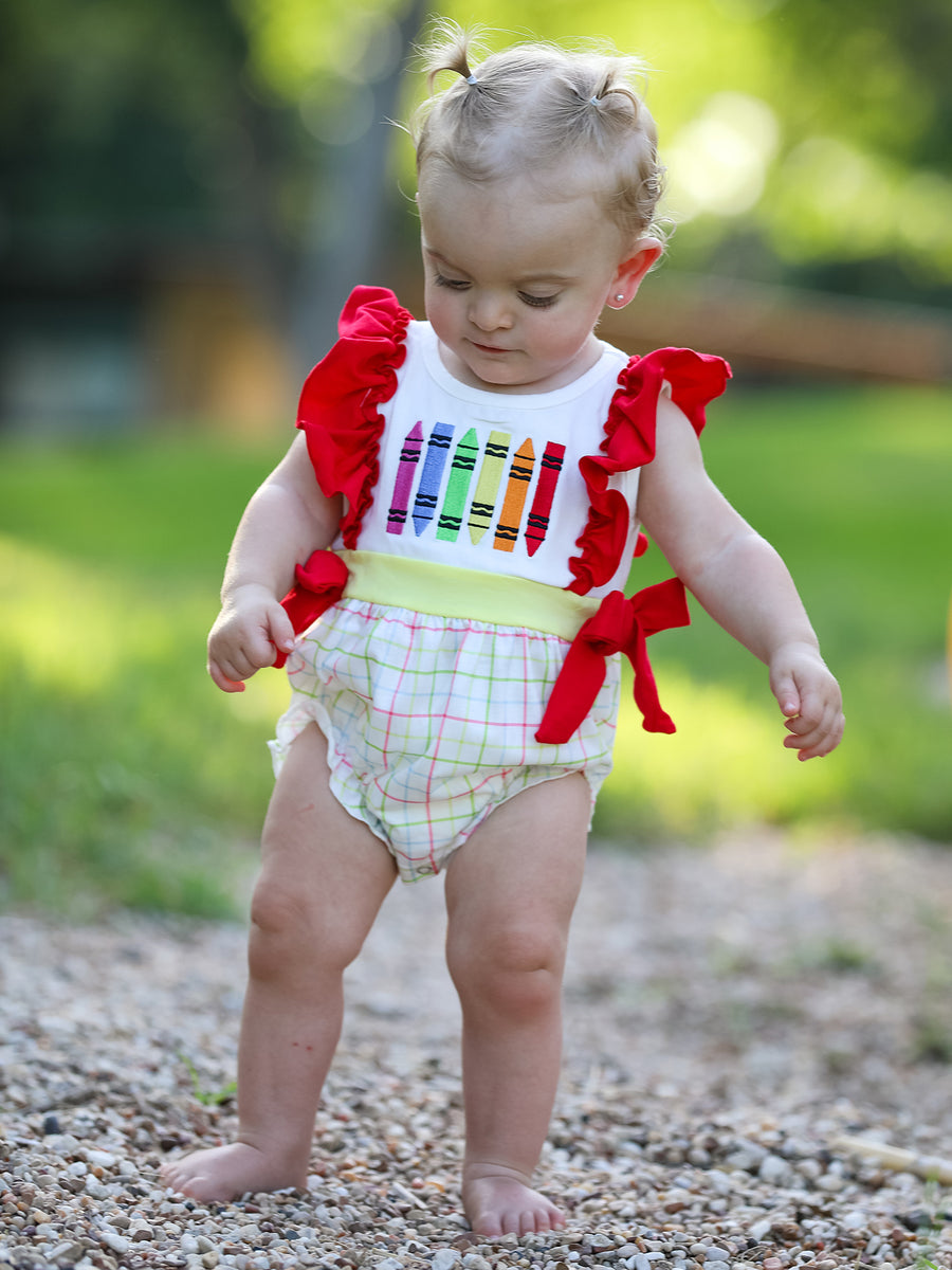 Back-To-School Embroidery Girls' Romper
