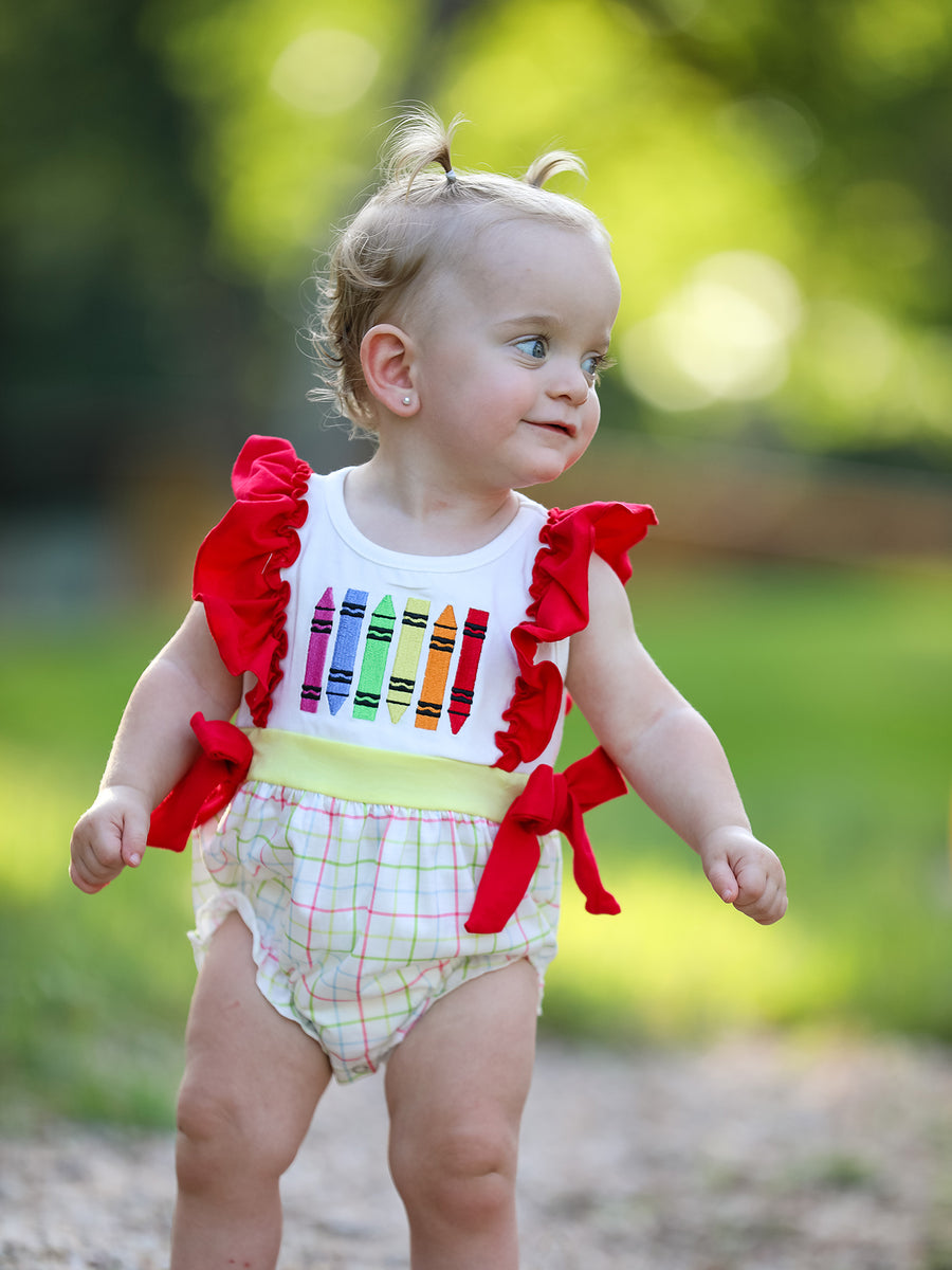 Back-To-School Embroidery Girls' Romper