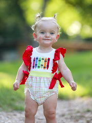 Back-To-School Embroidery Girls' Romper