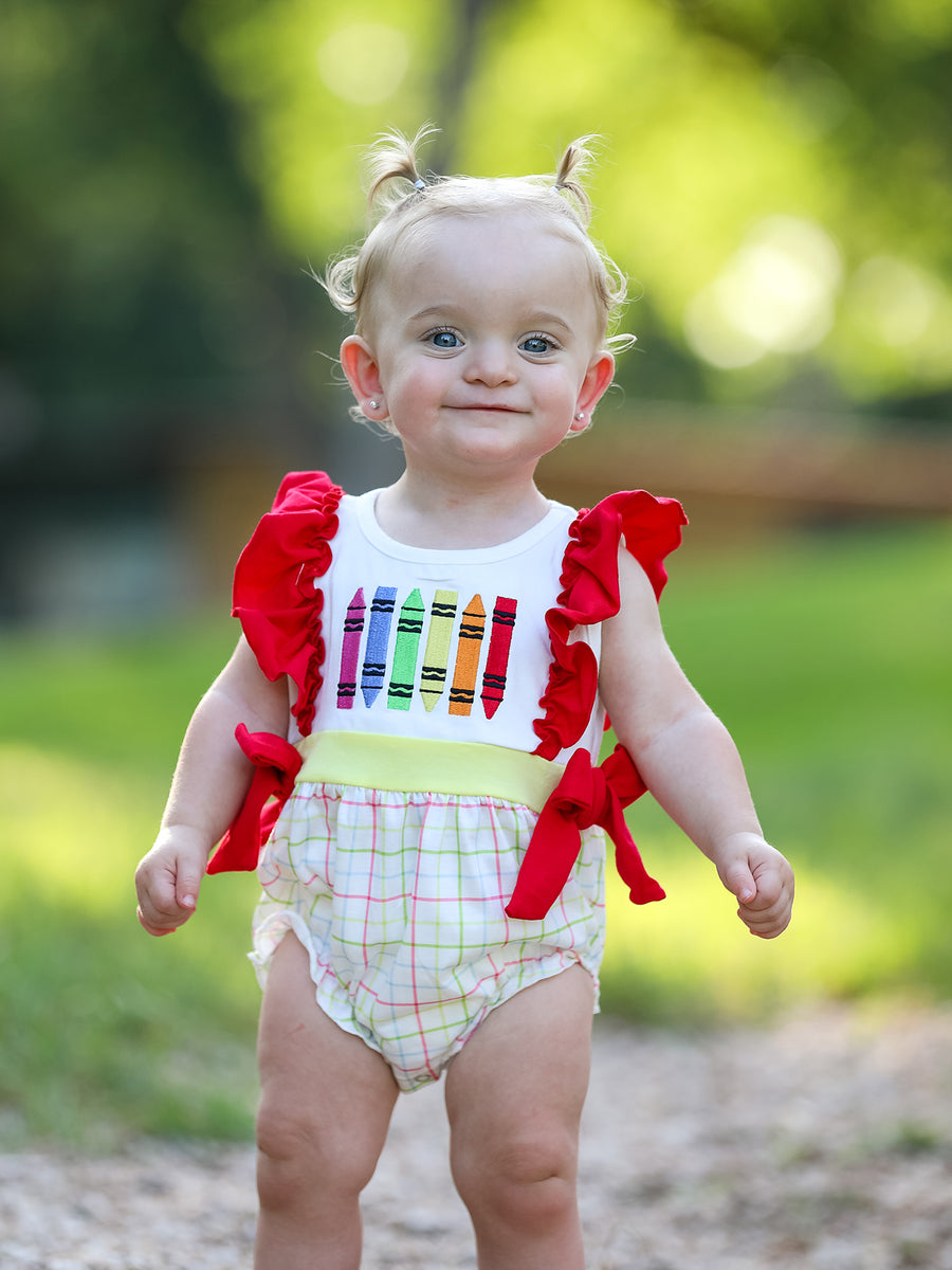 Back-To-School Embroidery Girls' Romper