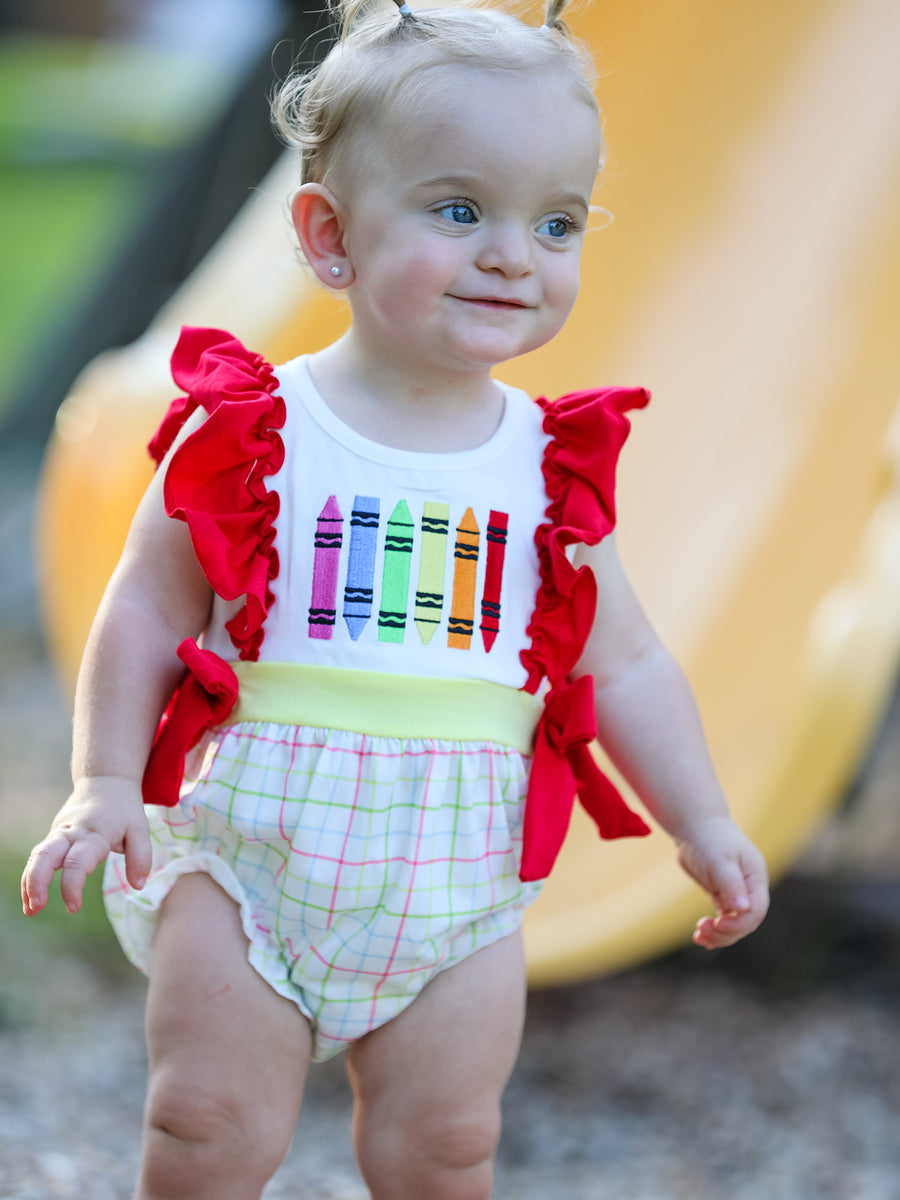 Back-To-School Embroidery Girls' Romper