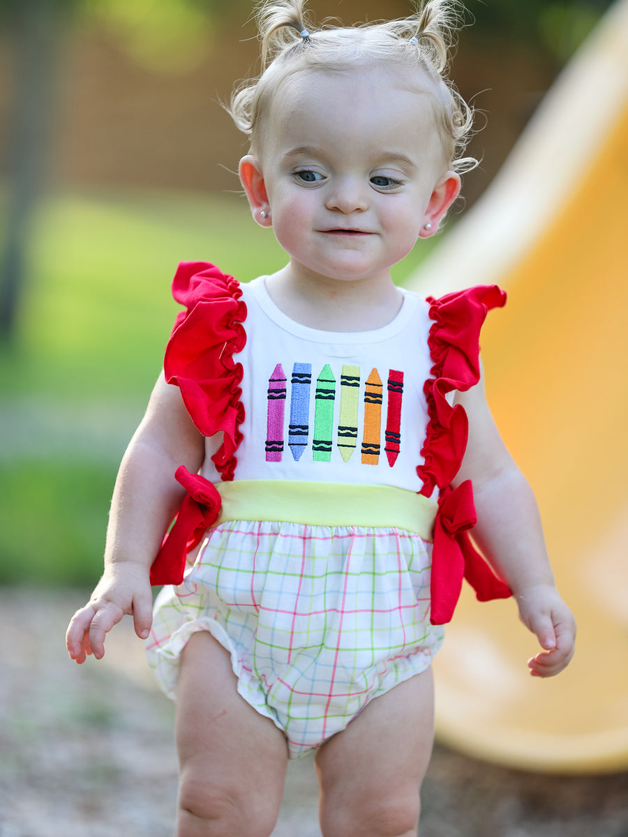 Back-To-School Embroidery Girls' Romper