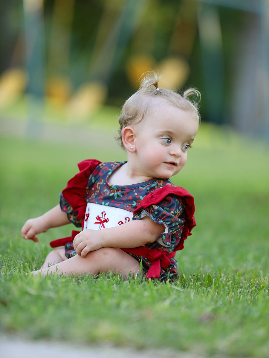 Vintage Floral Smocked Church Christ Bishop Christening Baby Girl Romper