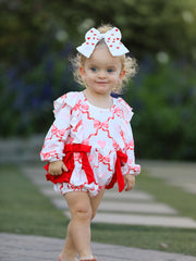 Girls Valentine Romper with Heart Print and Bowknot Design