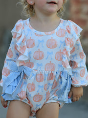 Halloween Thanksgiving Baby Girls Pumpkin Bow Ruffle Bubble Romper