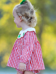 Christmas Tree Embroidery Red Gingham Long Sleeve Baby Girl Bloomers Set