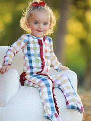 Baby Girl Plaid Ruffle Footie Pajamas Long Sleeve Zipper Romper