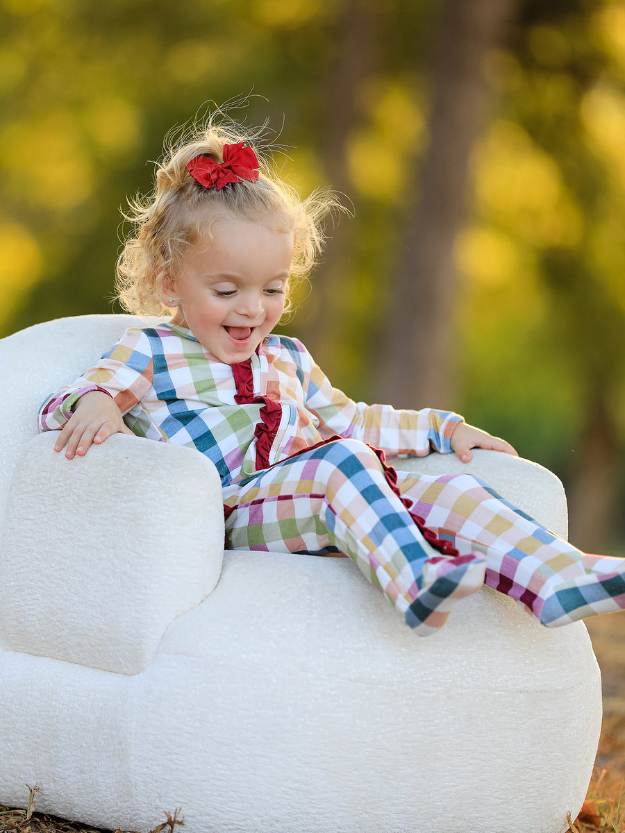 Baby Girl Plaid Ruffle Footie Pajamas Long Sleeve Zipper Romper