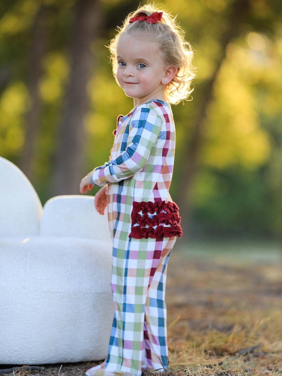 Baby Girl Plaid Ruffle Footie Pajamas Long Sleeve Zipper Romper