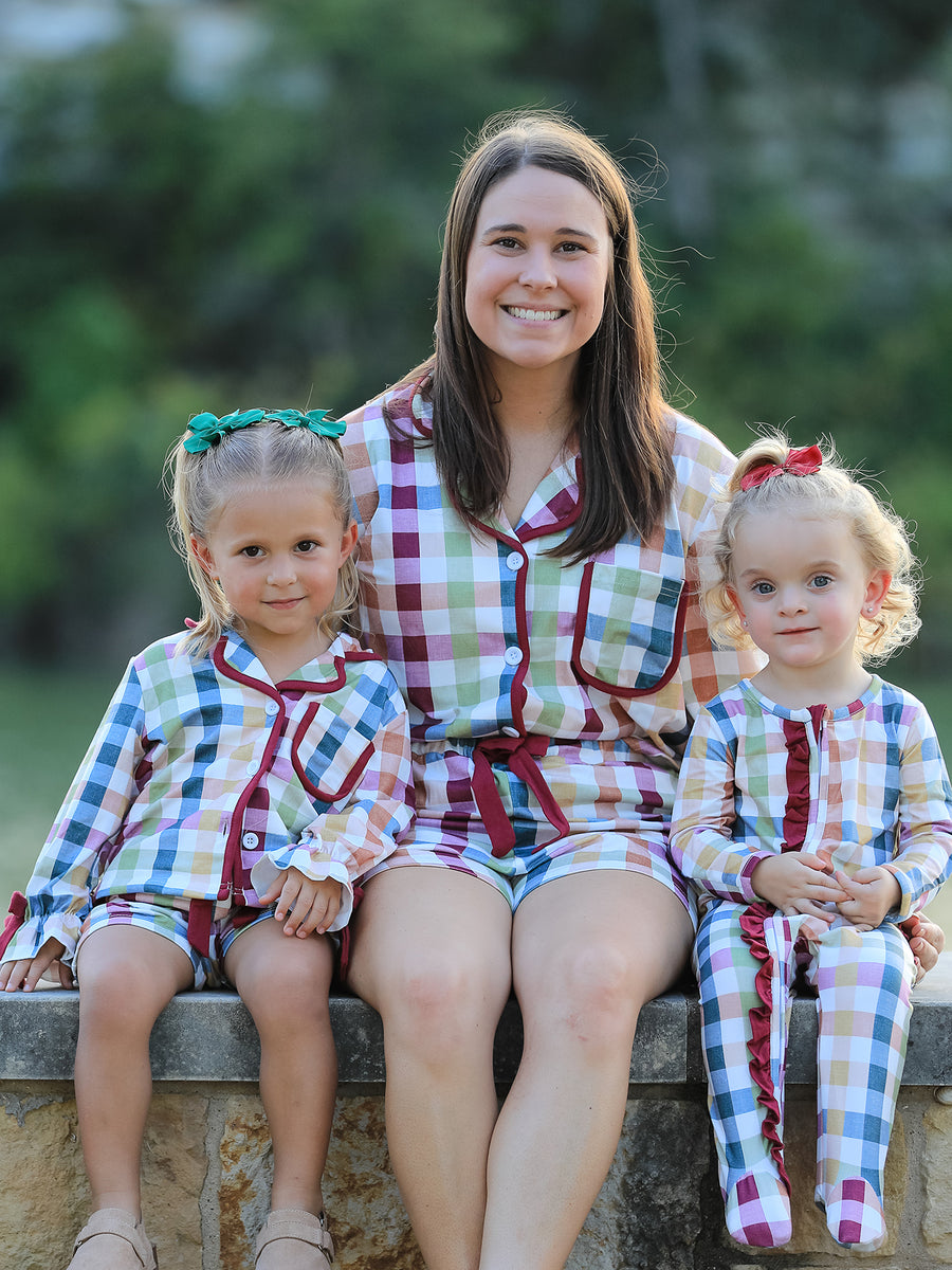 Baby Girl Plaid Ruffle Footie Pajamas Long Sleeve Zipper Romper