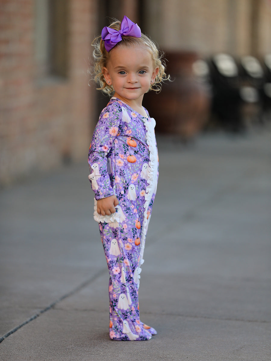 Halloween Ghost Pumpkin Girls Romper Ruffle Zipper