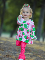 Christmas Girls Cartoon Print Outfit Set
