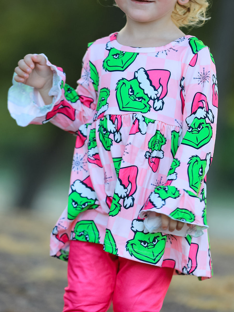 Christmas Girls Cartoon Print Outfit Set