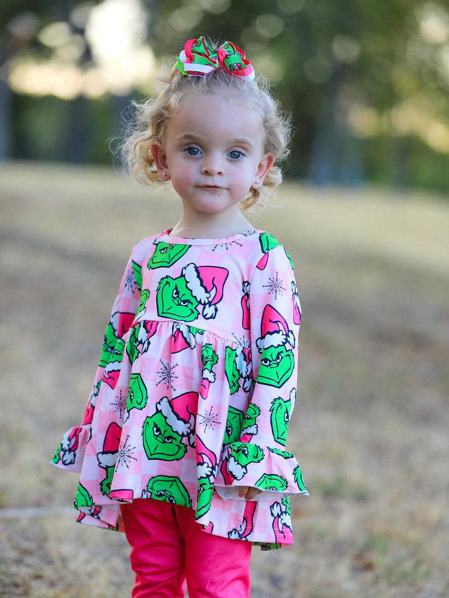 Christmas Girls Cartoon Print Outfit Set