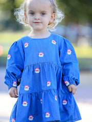 Christmas Santa Embroidered Girls Denim Dress