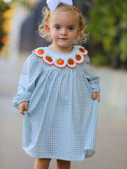 Halloween Thanksgiving Pumpkin Embroidery Girls Dress Peter Pan Collar