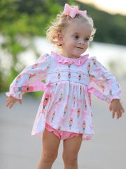 Baby Girls Christmas Smocked Bloomer Set