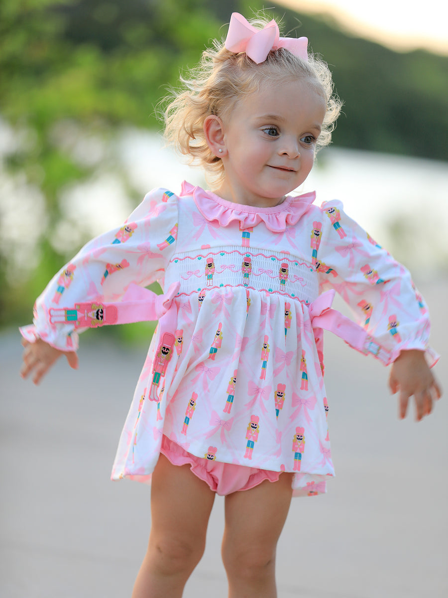 Baby Girls Christmas Smocked Bloomer Set