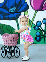 Rainbow Easter Egg Print Bow Baby Girls Romper
