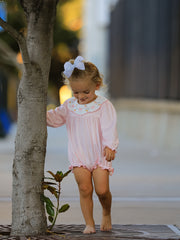Pink Goose Embroidered Baby Girl Romper Ruffle Collar
