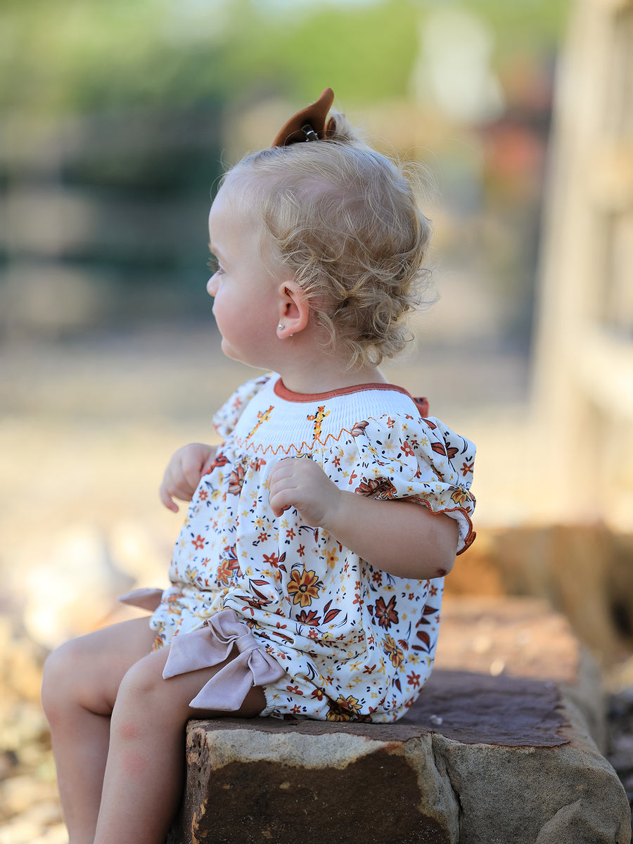 Colorful Floral Smocked Church Christ Bishop Christening Baby Girl Romper