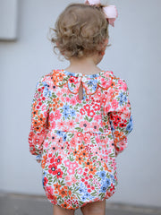 PREORDER Fall Halloween & Thanksgiving Pumpkin Bow Smock Embroidered Floral Baby Girl Romper