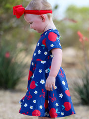 Navy Apple Floral Girls Back to School Dress
