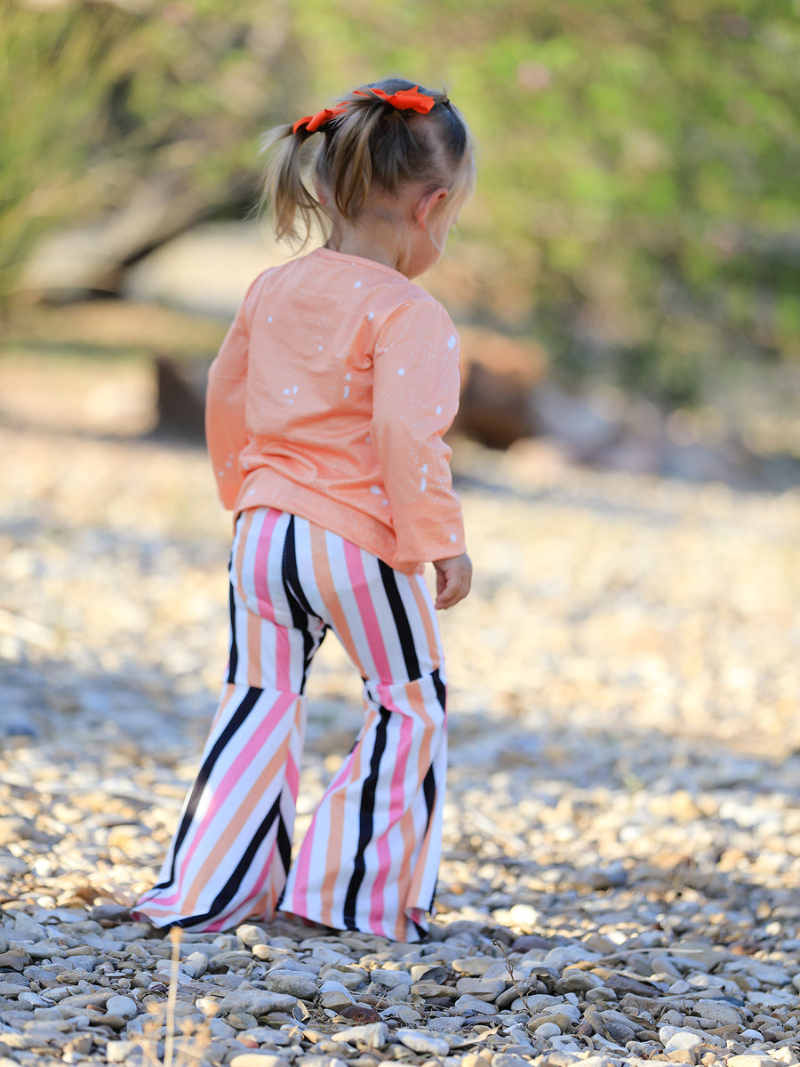 Halloween Letter Bleached Top + Striped Flared Pants
