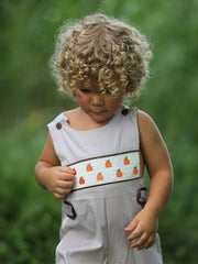 PREORDER Fall Halloween & Thanksgiving  Pumpkin Smock Embroidered Boys Romper