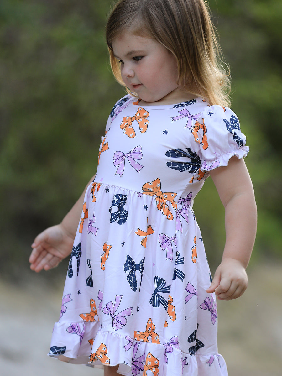 Halloween Bow Print Cute Girls Dress