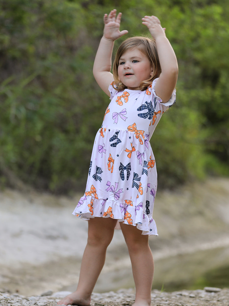 Halloween Bow Print Cute Girls Dress