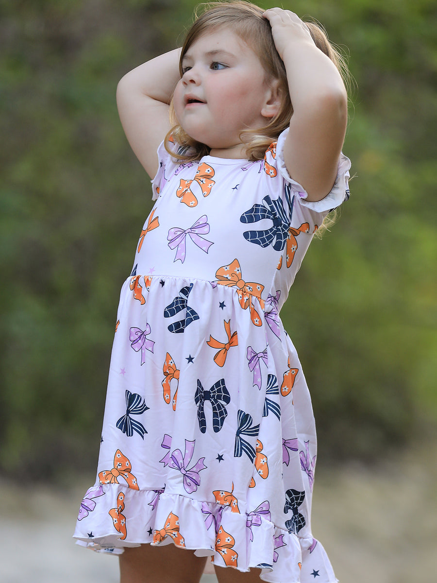 Halloween Bow Print Cute Girls Dress