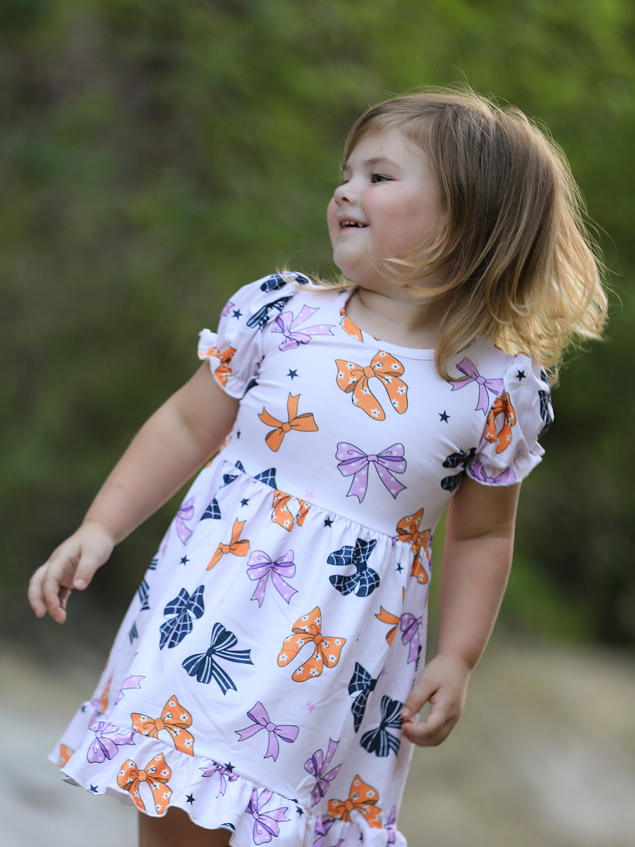 Halloween Bow Print Cute Girls Dress