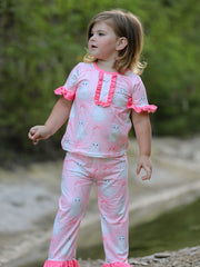 Halloween Ghost Short Sleeve Ruffled Girls Pajamas