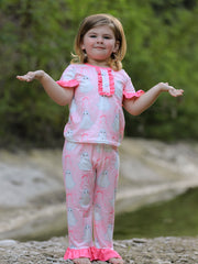 Halloween Ghost Short Sleeve Ruffled Girls Pajamas