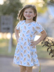 Western Horse And Bow Print Girls Short Sleeve Twirl Dress