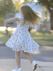Western Horse And Bow Print Girls Short Sleeve Twirl Dress