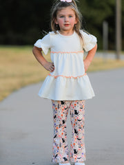 Halloween Black Cat Girls Bell Bottom Pant Set