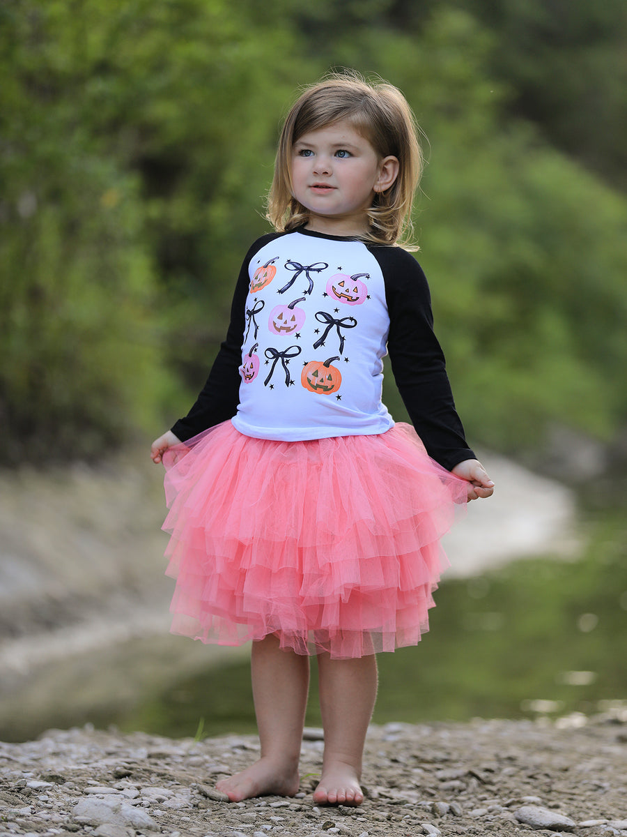 Halloween Printed Children's Top + Pink Gauze Skirt