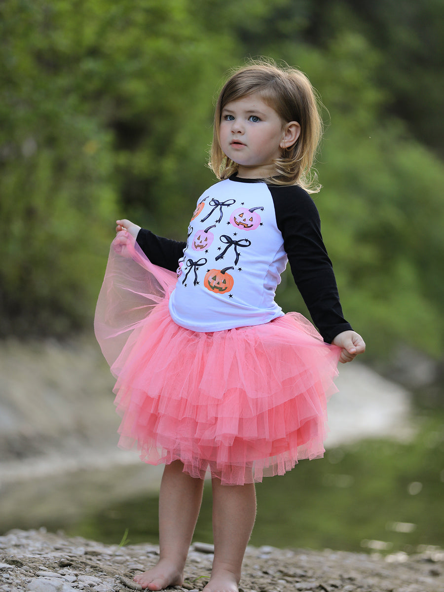 Halloween Printed Children's Top + Pink Gauze Skirt