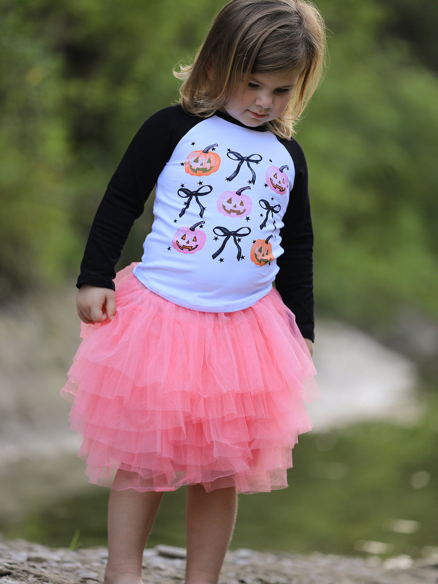 Halloween Printed Children's Top + Pink Gauze Skirt
