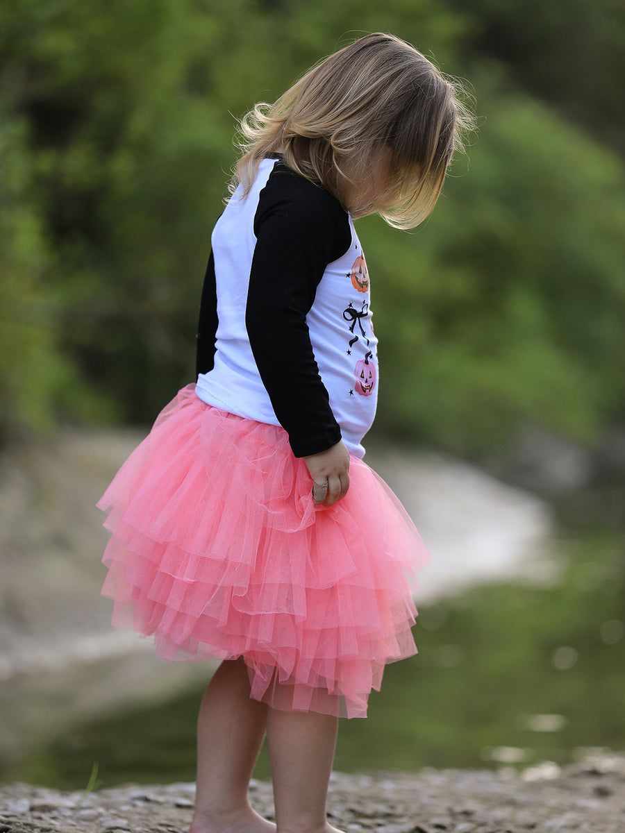 Halloween Printed Children's Top + Pink Gauze Skirt