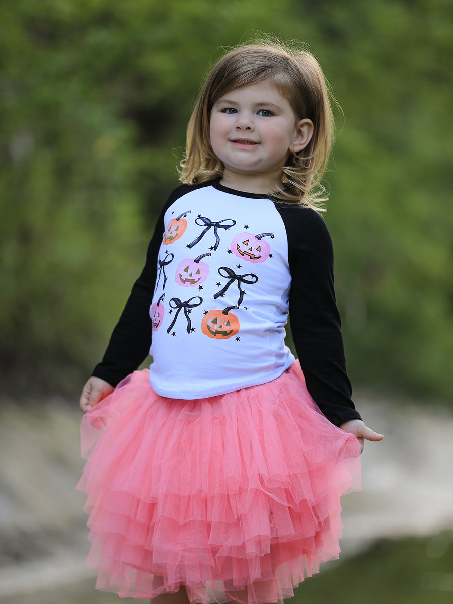 Halloween Printed Children's Top + Pink Gauze Skirt