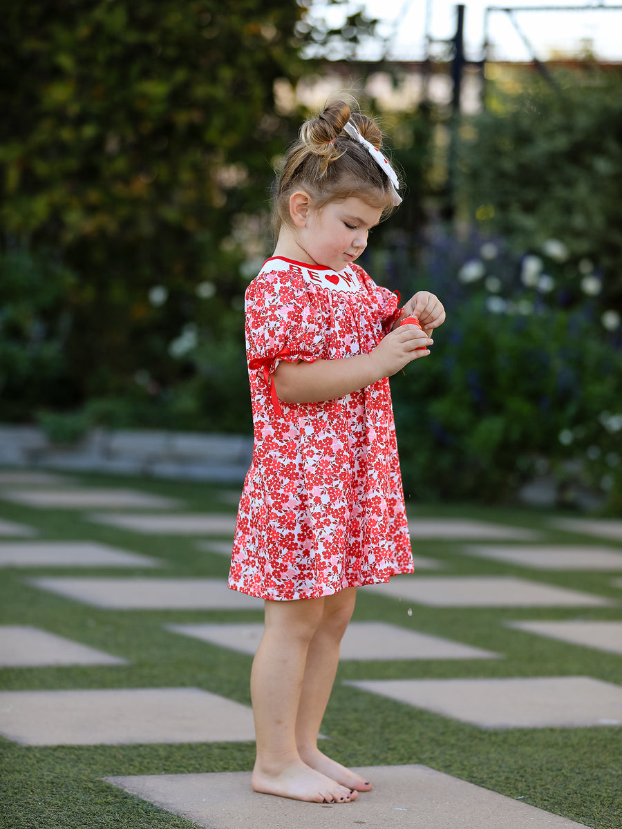 Valentine's Day "BE ❤ MINE" Embroidered Floral Girls' Dress