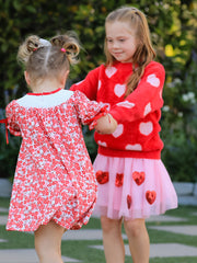 Valentine's Day "BE ❤ MINE" Embroidered Floral Girls' Dress