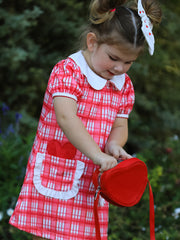 Valentine's Day Plaid Pocket Girls Short Sleeves Dress