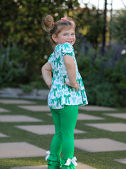 St. Patrick's Day Bow Top and Ruffled Leggings Girls Set