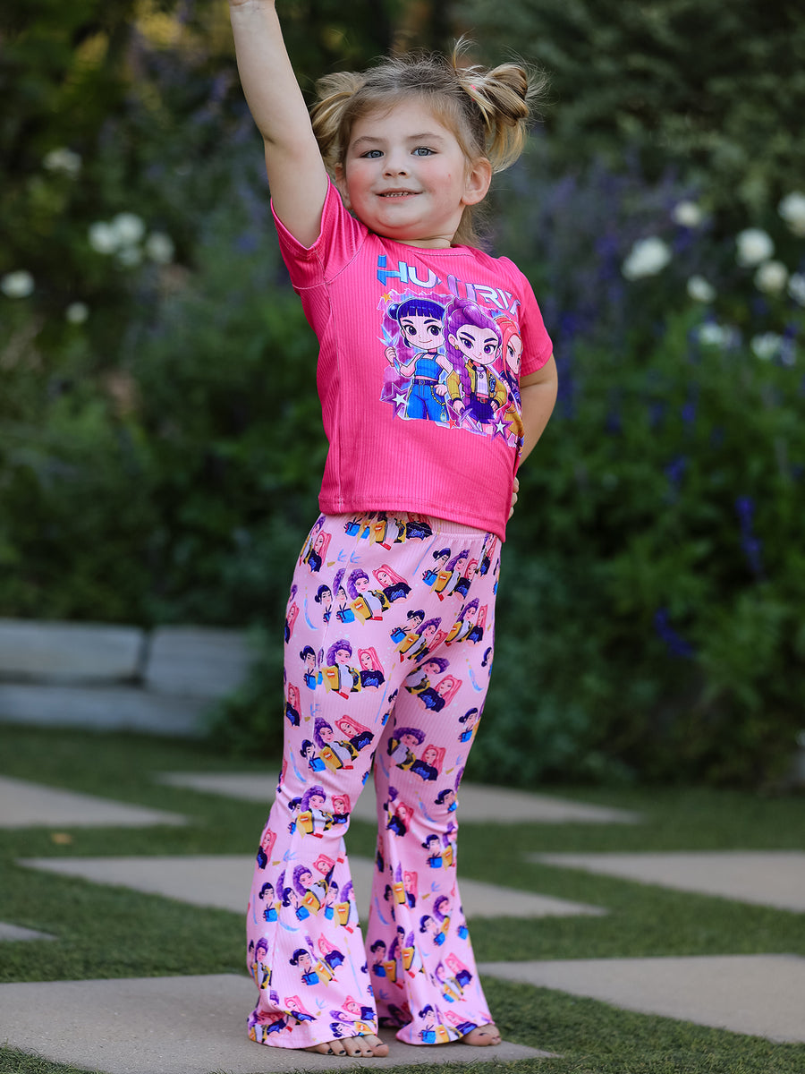 Girls Character Print Short-sleeved Top + Trousers Set