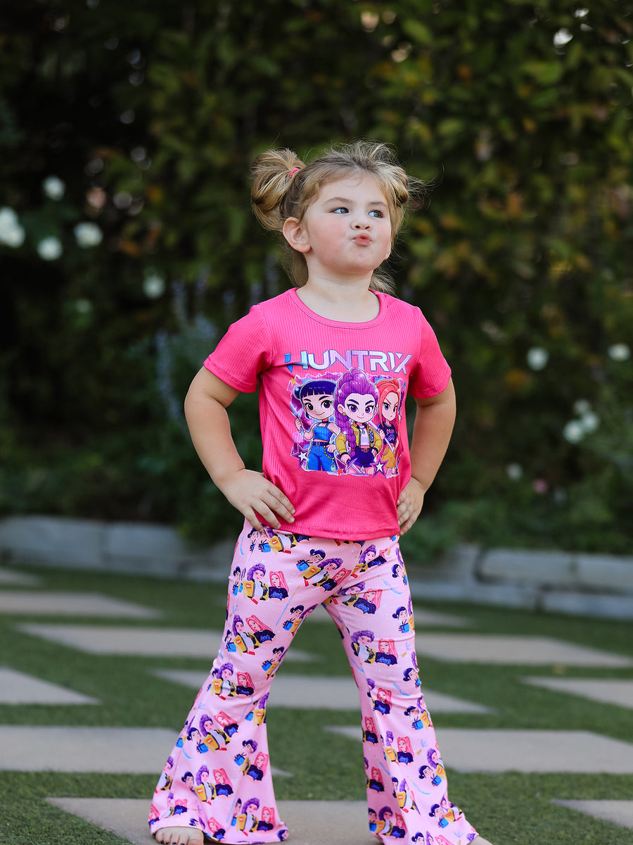 Girls Character Print Short-sleeved Top + Trousers Set