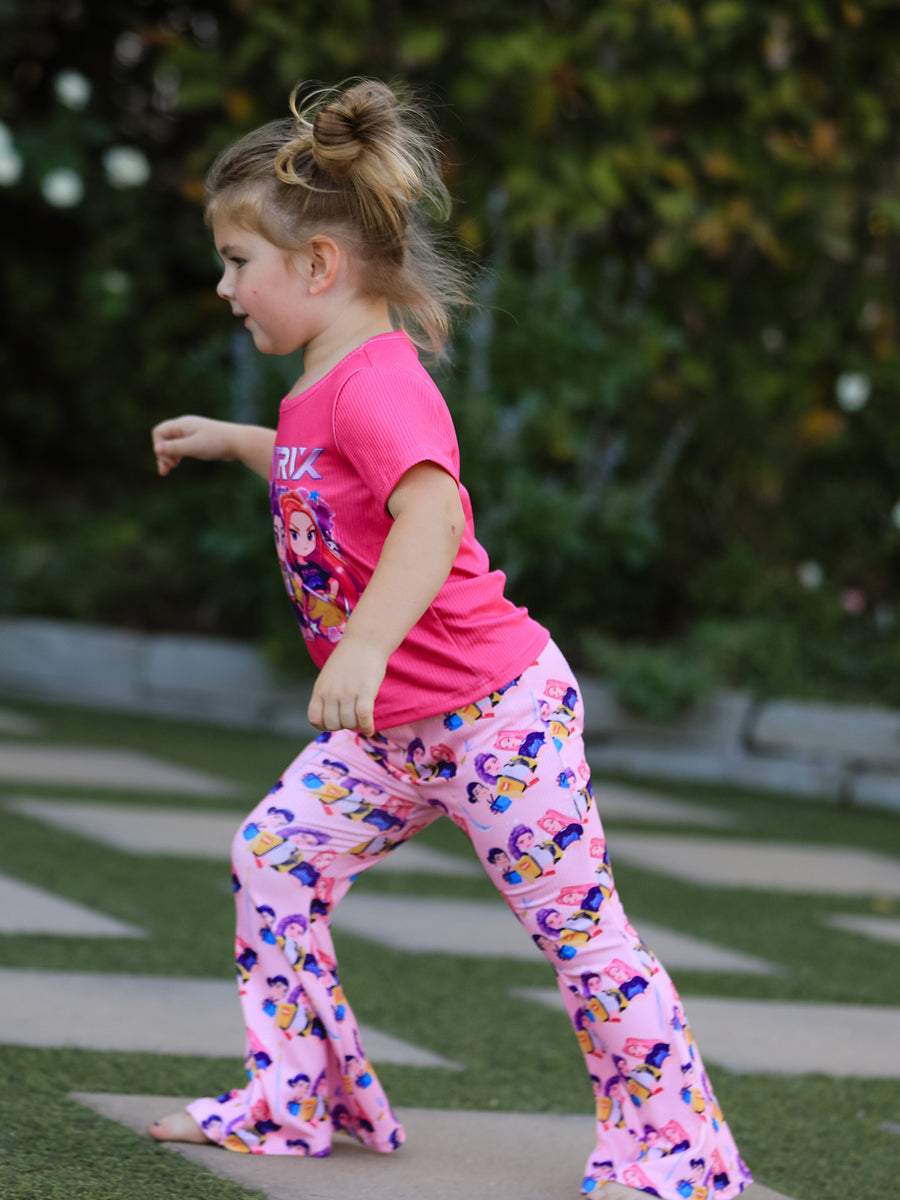 Girls Character Print Short-sleeved Top + Trousers Set